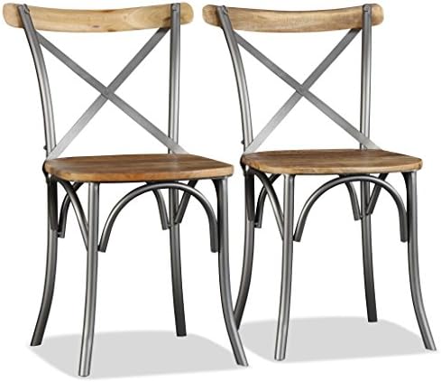 Chairs Kitchen & Dining Room Chairs Dining Chairs 2 pcs Solid Mango Wood and Steel Cross Back
