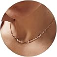 Tewiky Gold Chain Necklace for Women, 14k Gold Plated Thin Beaded Wave Box Chain Necklace Dainty Gold Necklace Simple Layered Gold Choker Necklaces Minimalist Gold Link Chain Necklace Trendy Jewelry for Women