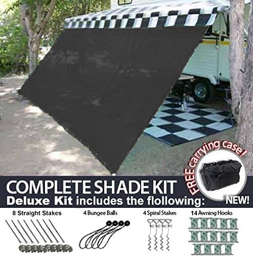 RV Awning Shade Motorhome Patio Sun Screen Complete Deluxe Kit (Black) (12'x20')