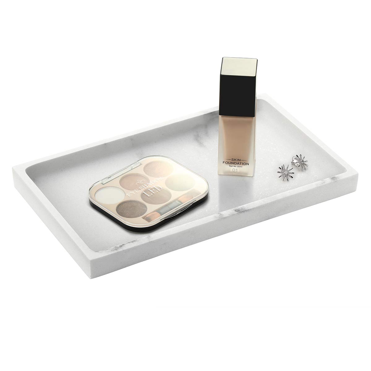 Emibele Jewelry Organizer Resin Tray, Kitchen Bathroom Dresser Vanity Tray Jewelry Dish Ring Holder Cosmetic Organizer for Candle Perfume Soap Shampoo Small Plant Home Decor, Medium - Gravel White