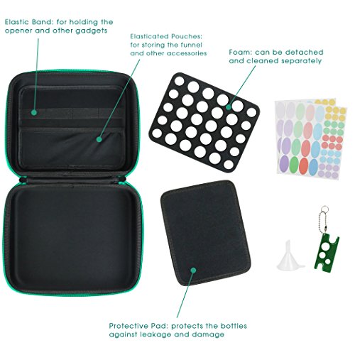 Becko Essential Oils Holders Travel Kit Case for 5, 10, 15, 20ml Vials, Holds up to 30 Bottles, Hard Case High Density Foam Protection, with Enclosed Funnel, Sticker labels & Opener - Thumbnail 3