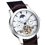 Gosasa Men's Tourbillon Sapphire Waterproof White Dial with Blue Mark Automatic Self-wind Mechanical Watches