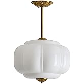 LIGHTLAND Milk Glass Ceiling Light, 15 Inch Metal Glass Semi Flush Mount Pendant Light for Kitchen, Corridor, Bedroom, Dining