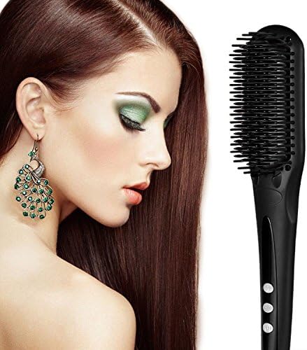 LeoTek Hair Brush Straightener, [New Arrival] Professional Anion Ceramic Instant Detangling Brush, Double Anion Launching Rapid Heating Anti Scald Nano Brush Hair Straightener (Black)