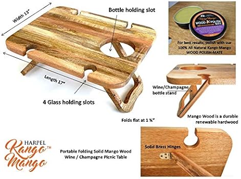 Kango Mango Portable Folding Wine And Champagne Picnic Table For Wine Lovers Stylish Mini Picnic Table For Outdoors Events Romantic Dinners Beach Camping From Beautiful Mango Wood Amazon Ae Patio