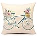 4TH Emotion Blue Bicycle Throw Pillow Cover Vintage Spring Home Decorative Cushion Case 18 x 18 Inch Cotton Linen for Sofa (Watercolor Retro Flower)