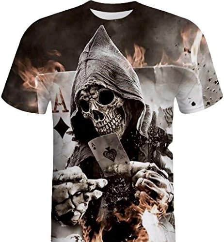 Quistal Men's Fashion 3D Skull Print Tees Shirts Round Neck Short Sleeve Casual T-Shirt Tops