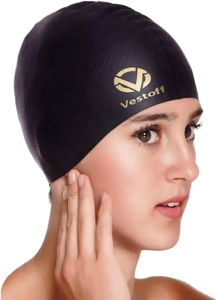 Vestoff 48 Hour Sales Today Premium Solid Silicone Swim Cap for Women Men Kids with Anti-Slipping Technology Odor-Free Easy To Use Flexible and Durable Black