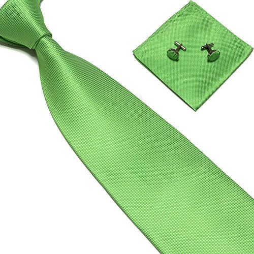 Zjzhao Fashion Woven Silk Necktie HandMade Mens Tie Cufflinks and Handkerchief Set Hanky Gift (Green)