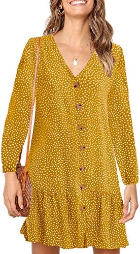 Imysty Womens Polka Dot V Neck Button Down Ruffles Loose Mini Short T-Shirt Dress