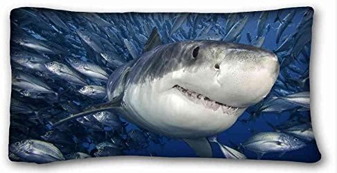 Custom Characteristic ( Animals white shark Fish sea ) Soft Pillow Case Cover 20*36 Inch (One Sides)Zippered Pillowcase suitable for Twin-bed PC-Bluish-18186