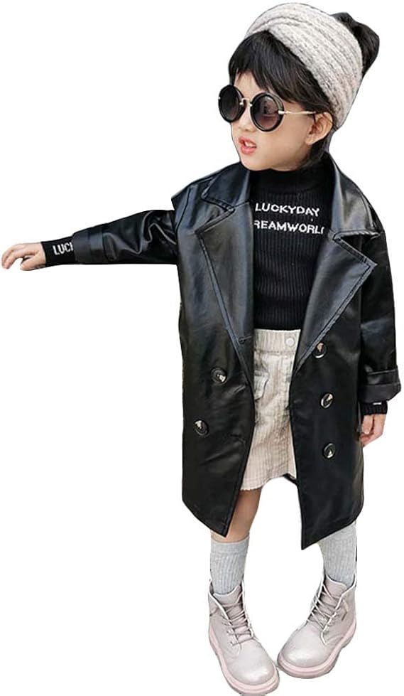 Amazon Kanshamingma レザージャケット 子供服 女の子 アウター トップス Puジャケット ロング丈 Puコート 春コート ライダースジャケット マウンテンパーカー 防寒 シンプル お出かけ 可愛い 小学生 幼稚園 通学着 通園着 コート ジャケット 通販