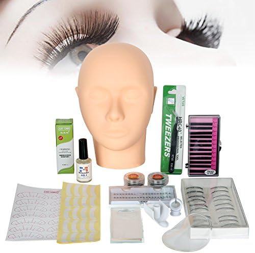 All in 1 Practice Mannequin Head for Makeup Training and Eyelash Extension Set, Yevita Professional Head Model Glue Tool Kit with Elastic Strap for Massage Eye Lashes Graft for Artist