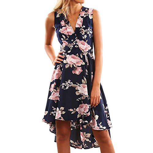 Ximandi Women's Summer Off Shoulder Floral Short Mini Dress Ladies Beach Party Dresses XL Dark Blue,XL