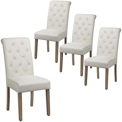 Yaheetech Tufted Dining Chairs, Beige Side Chairs Set of 4