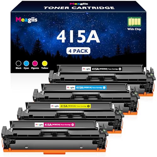 Meagiis 415A Toner Cartridges with Chip Compatible for HP 415A 415X for HP Color Laserjet Pro MFP M479fdw M479fnw M479fdn M479dw M454dn M454dw W2030A W2031A W2032A W2033A (Black, Cyan, Magan. ,