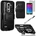 Phonelicious Hybrid Armor Dual Layer Rhino Kickstand Belt Holster Clip Combo Rugged Case Bundle with Screen Protector & Stylus for LG Power L22C & LG Leon C40 - Black