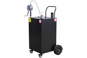 Huloretions Heavy Duty Fuel Caddy - 50 Gallon Steel Gasoline Fuel Transfer Tank with Reversible Rotary Hand Pump - Flat-Free 