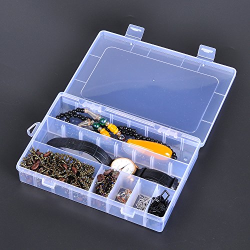 Pack of 4 Plastic Storage Box with Adjustable Dividers for Beads, Jewelry,Tools and Fishing Lures(2pc Organizer Box with 24 Grids & 2pcs Box with 8 Grids)