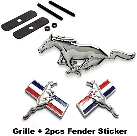 BENZEE 3pcs Sets AM103 Mustang Running Horse Front Grille + Fender Side Sticker Car Emblem Badge For Ford Mustang Shelby