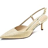 Cervigado Slingback Heel for Women Kitten Heels Closed Pointed Toe Low Heel Pumps Rhinestones Heels for Women Dress Shoes for Wedding Party Prom