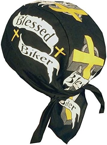 Buy Caps and HatsChristian Doo-Rag with Sweatband Motorcycle Skull Cap Bikers Do-Bandana (Blessed Biker Yellow Cross)