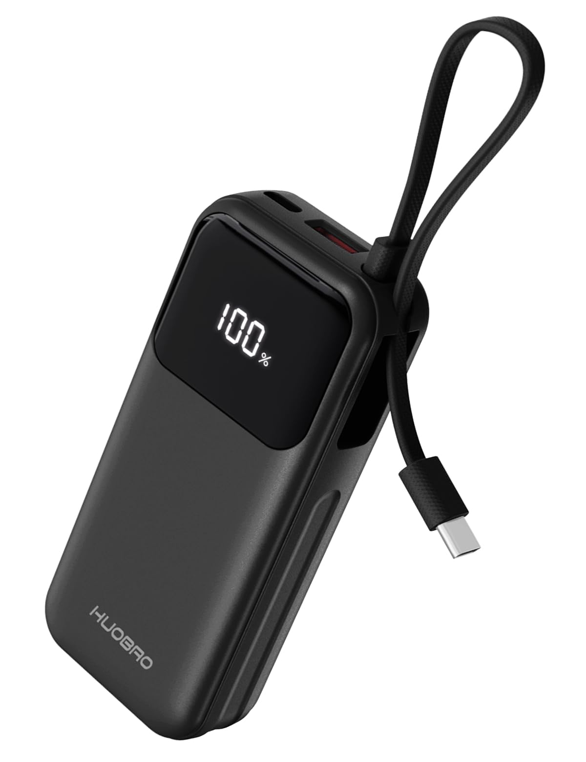 HUOBAO Power Bank 35W,10000mAh Powerbank eingebautem USB-C Kabel,Schnelles Laden mit 1 x USB-C, 1 x USB-A,Klein Externer Handyakku für iPhone 16/15/14/13/12/11/XS,Samsung/Android, iPad etc(Schwarz) 9