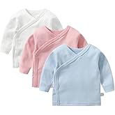 RUKOSU Baby Long Sleeve Side-snap Cotton Shirt Unisex Newborn Girls Boys Kimono Tee Shirts Top
