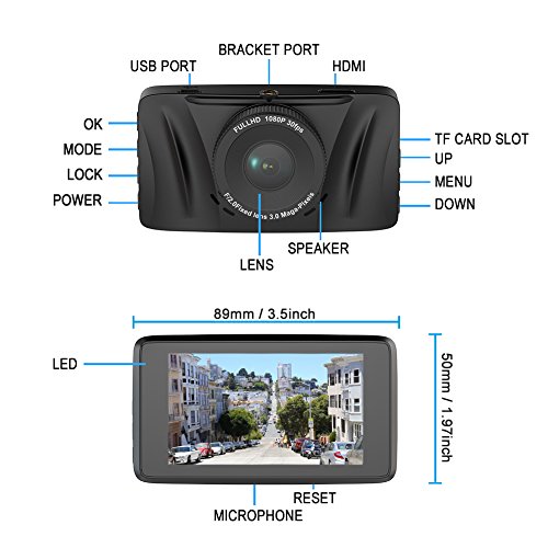 Dash Cam Bymore In Car Camera DVR Full HD 1080P,3'' LCD Screen,170Â°Wide Angle Dashboard Camera Recorder with WiFi&App,Night Vision,G-sensor, Motion Detection
