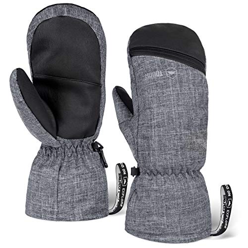 Winter Ski Mittens for Men & Women - Warm Snow Mitts for Cold Weather - Designed for Snowboarding, Skiing, Shoveling - Waterproof Gloves with Nylon Shell, Thermal Insulation & Synthetic Leather Palm