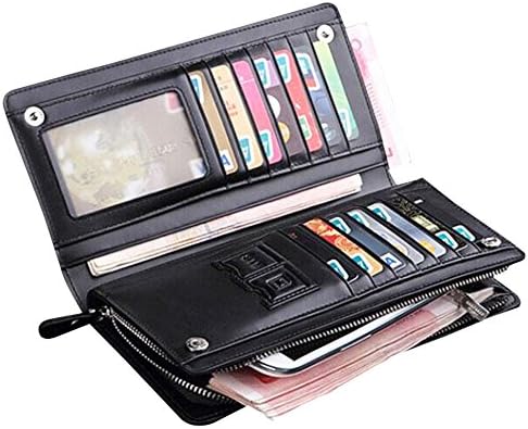 NEYROZ(TM) Men's Long Style Leather Chain Wallet High Capacity Zipper Wallet For Men And Women (Black)