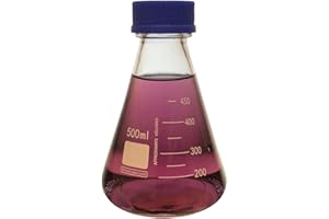KARTER SCIENTIFIC 500ml Erlenmeyer Flask with Blue Screw Cap, Borosilicate Glass, Graduated (Single)