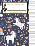 Music Notebook: Unicorn Blank Music Manuscript Paper: 12 Staves Per Page, 100 Pages of Staff Paper, by 