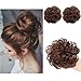 AISI QUEENS 100% Human Hair Bun Extensions 2PCS Curly Wavy Messy Bun Hair Extension Scrunchies Elegant Chignons Wedding Hair Piece for Women and Kids(Color:4# Medium Brown)