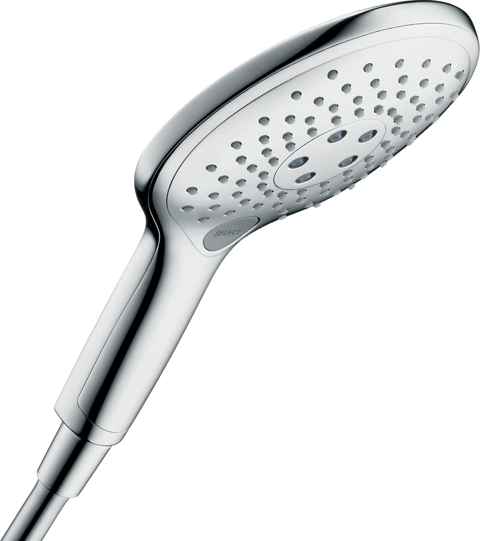 hansgrohe Raindance Select S - water-saving shower head 9 l/min (EcoSmart), hand shower round (⌀ 150 mm) with 3 sprays, with anti-limescale function, chrome, 28588000