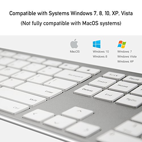 Keyboard and Mouse, Sonkir K-18 2.4GHz Ultra Thin Rechargeable Aluminum Full Size Wireless Keyboard Mouse Combo for Windows, Laptop, PC, Notebook (Silver)
