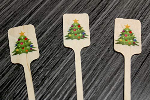 Royer 6" Christmas Tree Emoji, Festive, Holiday, Wooden Swizzle Sticks, Stirrers, Set of 28â€”Made in USA