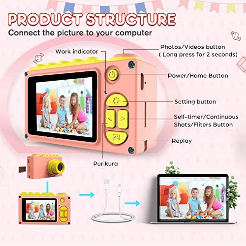 ShinePick Kids Digital Camera, Mini 2 Inch Screen Children's Camera 8MP HD Digital Camera with Micro SD Card(Pink) 4 51T5LJr9MaL. AC