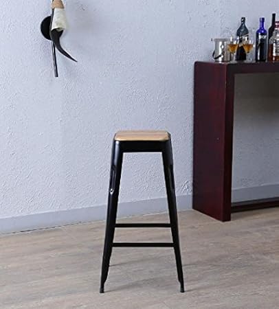 Rajtai Shree French Style Paris Wooden Top Bar Stool/Kitchen Stool(Matt Finish, Black)