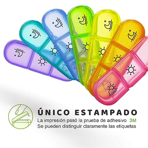 MXCOCO Organizador de Pastilla Español, Pastillero con Capacidad Grande para 7 Días y Porciones para Mañana Mediodía y Noche, Pastillero Semanal con 21 Rejillas y Caja Organizada Portátil para Viaje