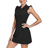 WOWENY Petal Sleeve Tennis Golf Dress for Women with Shorts and Pockets Workout Athletic Sport Sleeveless Dresses