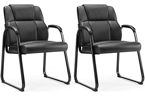 UOCFYK PU Leather Conference Room Chair, Tall Back Chairs with with Padded Arms and No Wheels, Guest Chairs of 2 for Reception Waiting Room Black