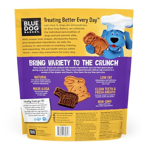 BLUE DOG BAKERY MORE CRUNCH LARGE ASSORTED FLAVORS, DOG BISCUITS, HEALTHY TREATS, ALL NATURAL, BACON, CHICKEN, CHEESE, PEANUT, 43.2 OZ (PACK OF 1)