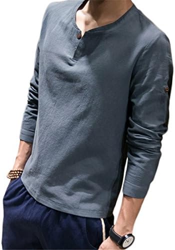 autumn cotton linen men t shirt china style male casual loose three buttons asymmetric hem tees shirts color6 5XL
