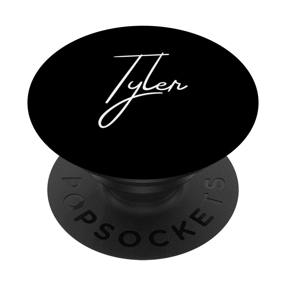 Tyler Name White on Black for Boys & Men - Tyler PopSockets Grip and Stand for Phones and Tablets