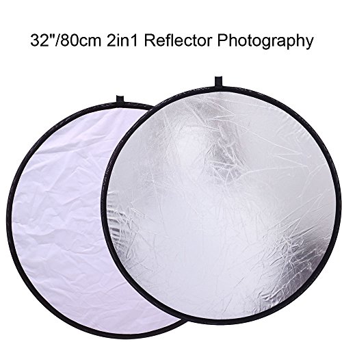 Photo Light Sun Reflectors 32inch (80cm) 2 in 1 Round Mulit Collapsible Photography Reflector Silver and White for Camera Flash Lighting Photo Shooting