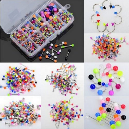 Maggie 90 Pcs Acrylic Stainless Steel Body Piercing Jewelry Eyebrow Tongue Bar Lip Nose Rings Studs