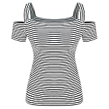 Hilinker Womens Short Sleeve Cold Shoulder Shirt Off Shoulder Top Slim Knitted T-Shirt Blouse