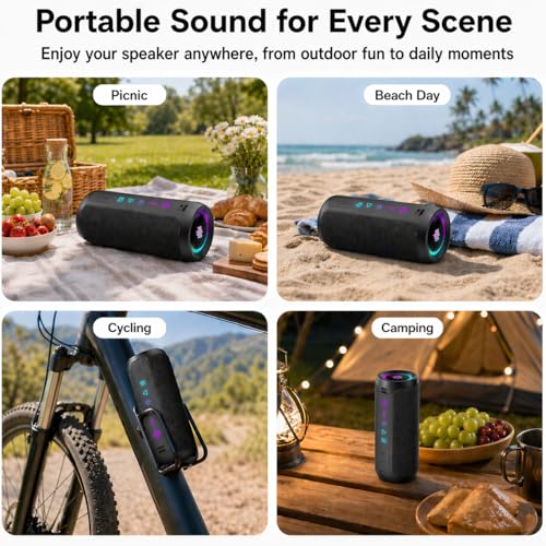TIMU Altavoz Bluetooth 5.4 Potente, 25W Altavoces Bluetooth con 2 Modos EQ, Correa de Transporte, Compatible con PC, 8 Modos RGB, 24H de Reproducción, Emparejamiento TWS, IPX7, Micro SD y AUX