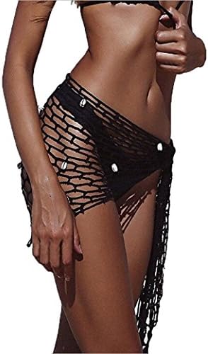 BCDshop Women Beach Hand Crochet Shawls Wrap Sexy Swimwear Swimsuit Bikini Cover Up Sunscreen Shell Nets Skirt (Black)